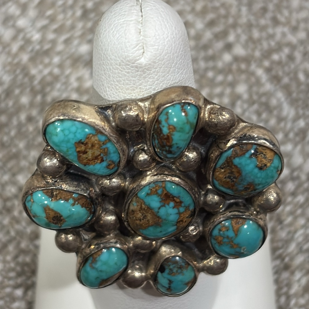 Turquoise and Sterling Silver Cluster Ring - Picture 3 of 6